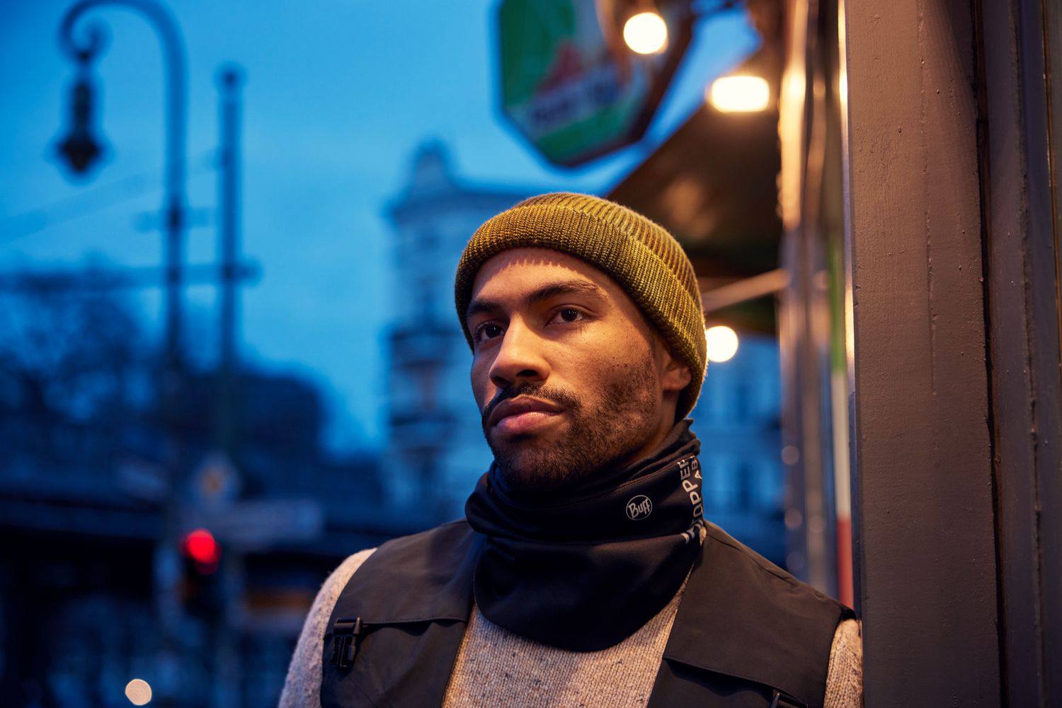 Buff Windproof Neckwarmer Logo Black  03