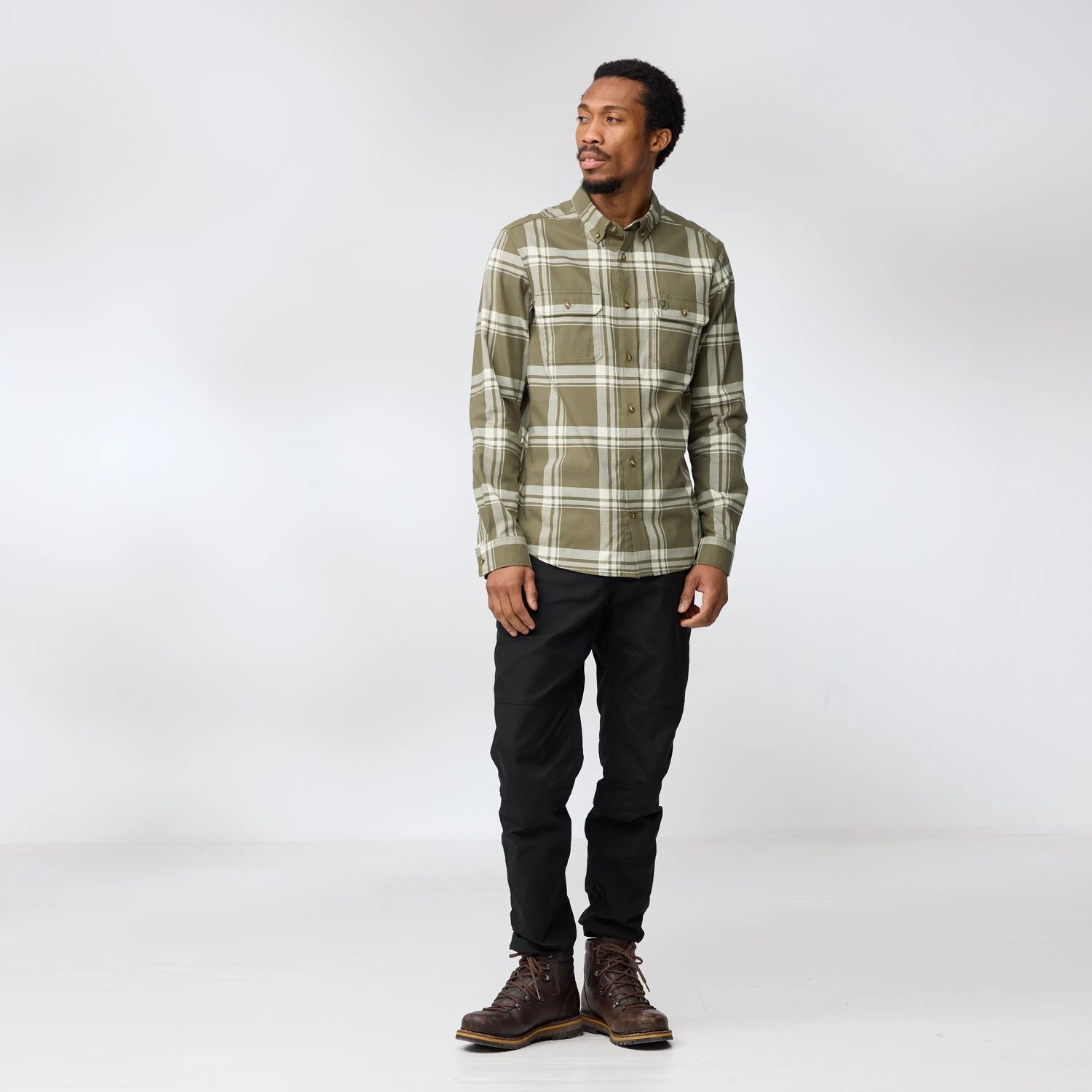 Fjällräven Men's Övik Lite Flannel Laurel Green / Chalk White 11
