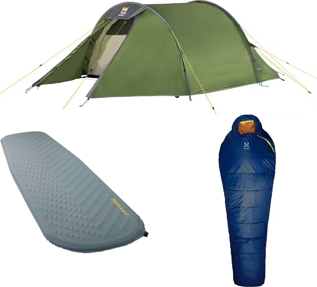 Thermarest Trail Lite Regular, Wild Country Hoolie Compact 3 ja Haglöfs Tarius -5 Vihreä 01
