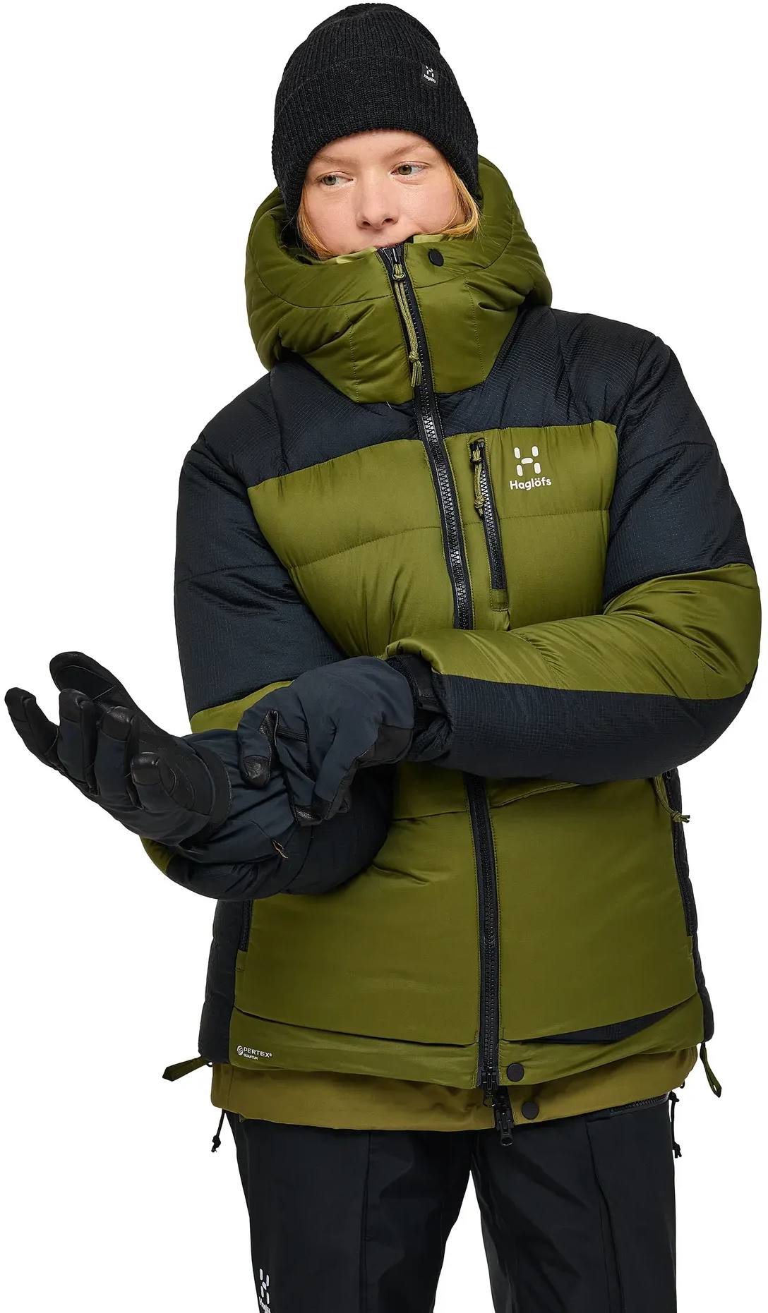 Haglöfs Women's Riksgräns Down 850 Hood Olive Green/True Black 04