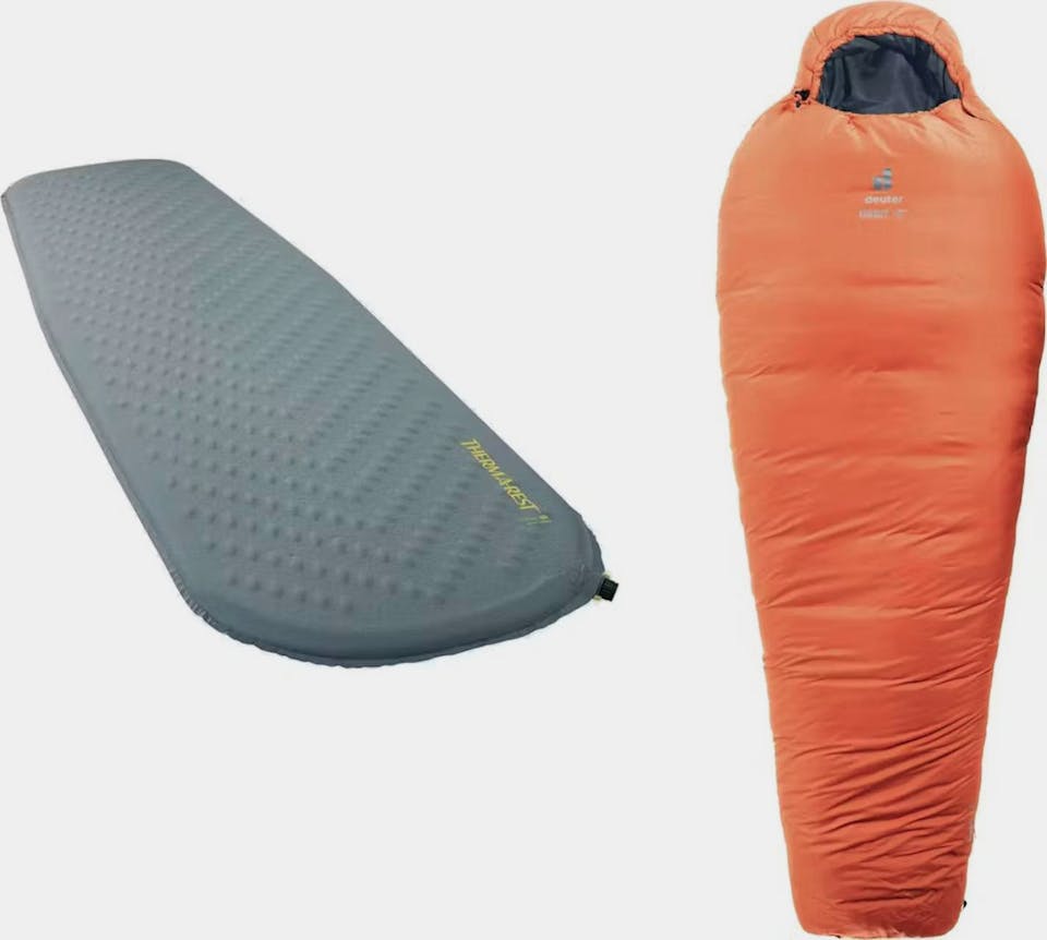 Thermarest 3 vuodenajan makuupussi ja makuualusta yli 175 cm nukkujalle 01