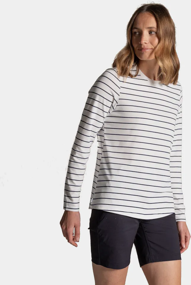 Craghoppers Women's Akona Long Sleeve Top Sail White/Blue Navy Stripe 01