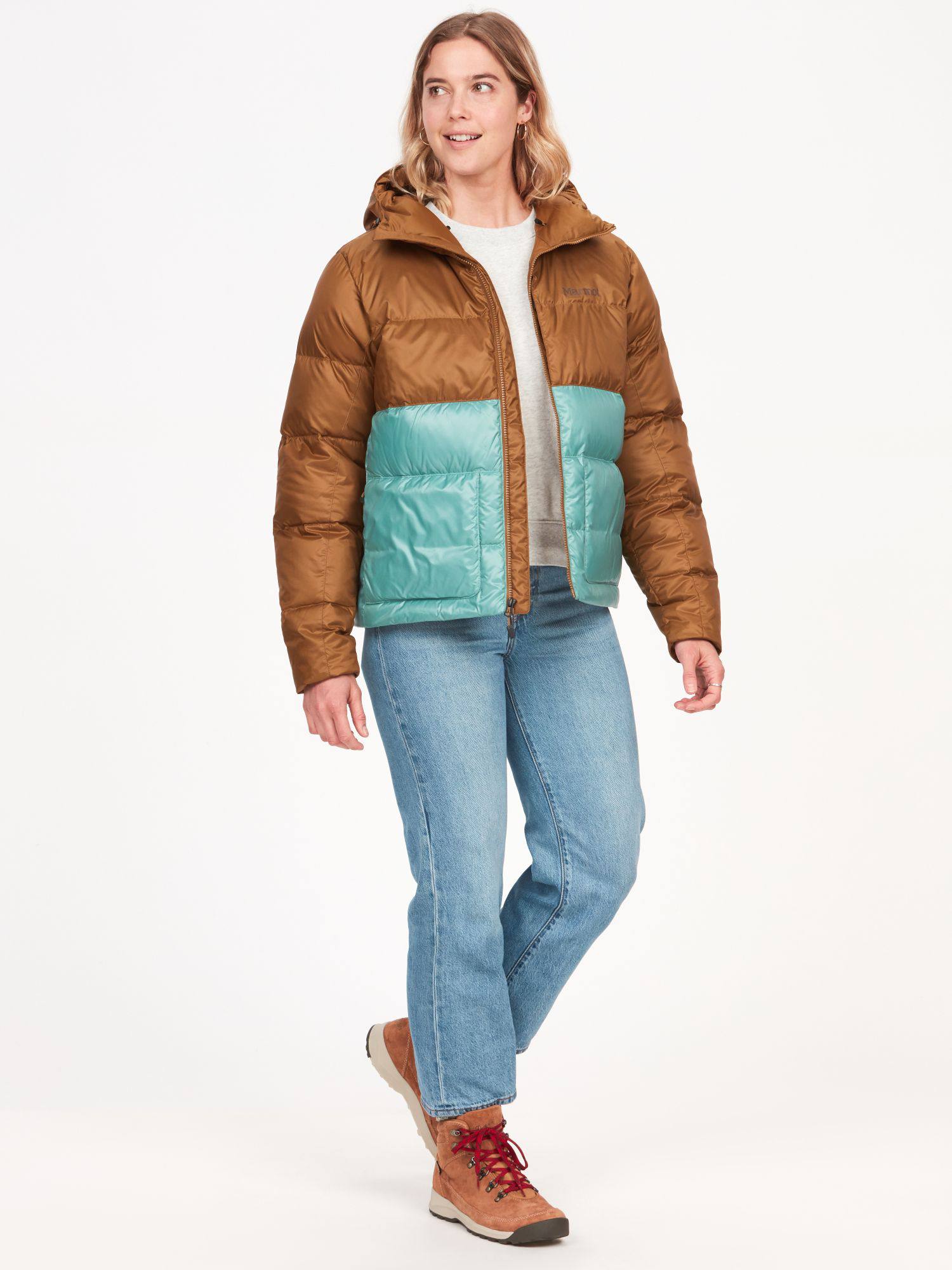 Marmot Women's Guides Down Hoody Ruskea/Turkoosi 02