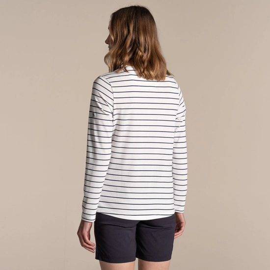 Craghoppers Women's Akona Long Sleeve Top Sail White/Blue Navy Stripe 04