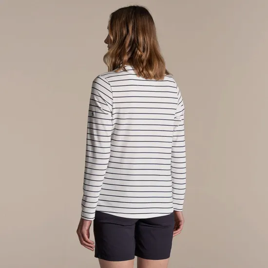Craghoppers Women's Akona Long Sleeve Top Sail White/Blue Navy Stripe 04