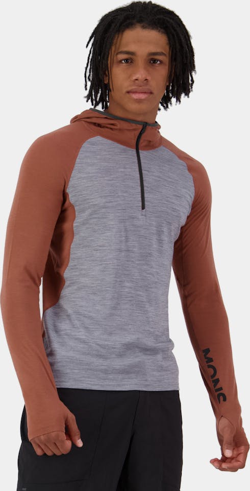 Mons Royale Men's Temple Merino Long Sleeve Hood Cinnamon / grey heather 01