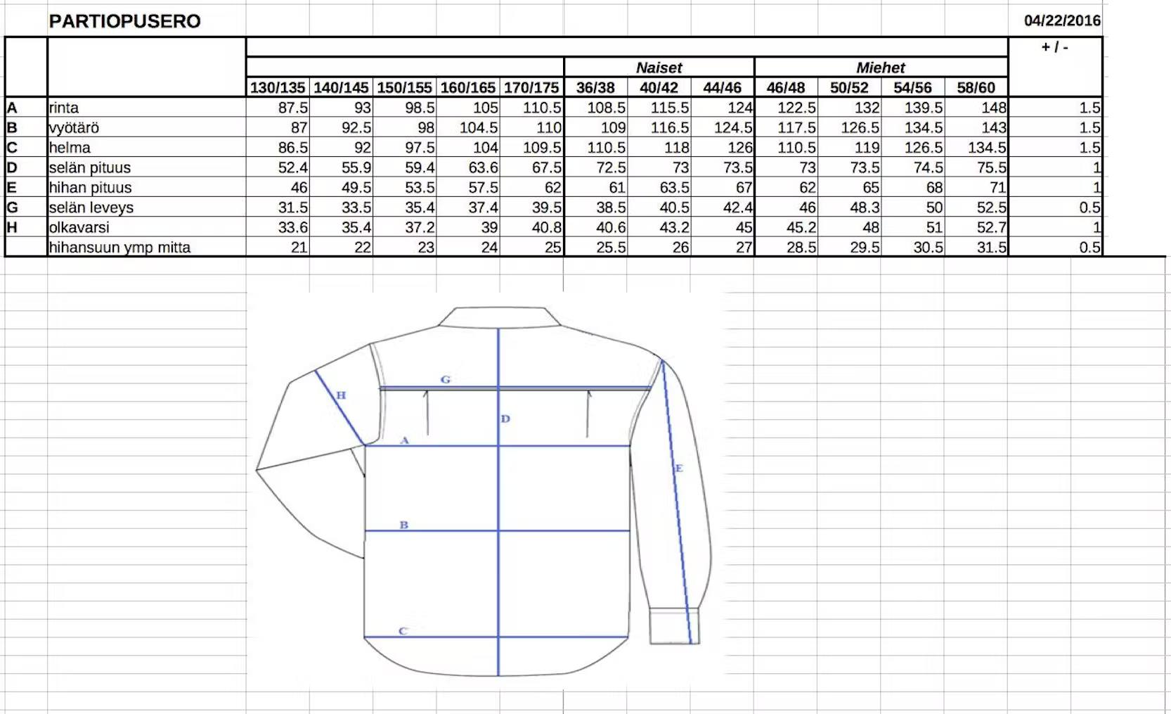 Partiotuote Vanha partiopaita, sininen, cm-koot  02