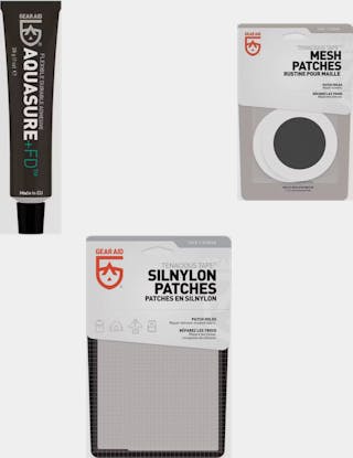 Gear Aid Korjaussetti: Aquasure +FD 28g, Mesh Patches ja Tenacious Tape Silnylon Patches