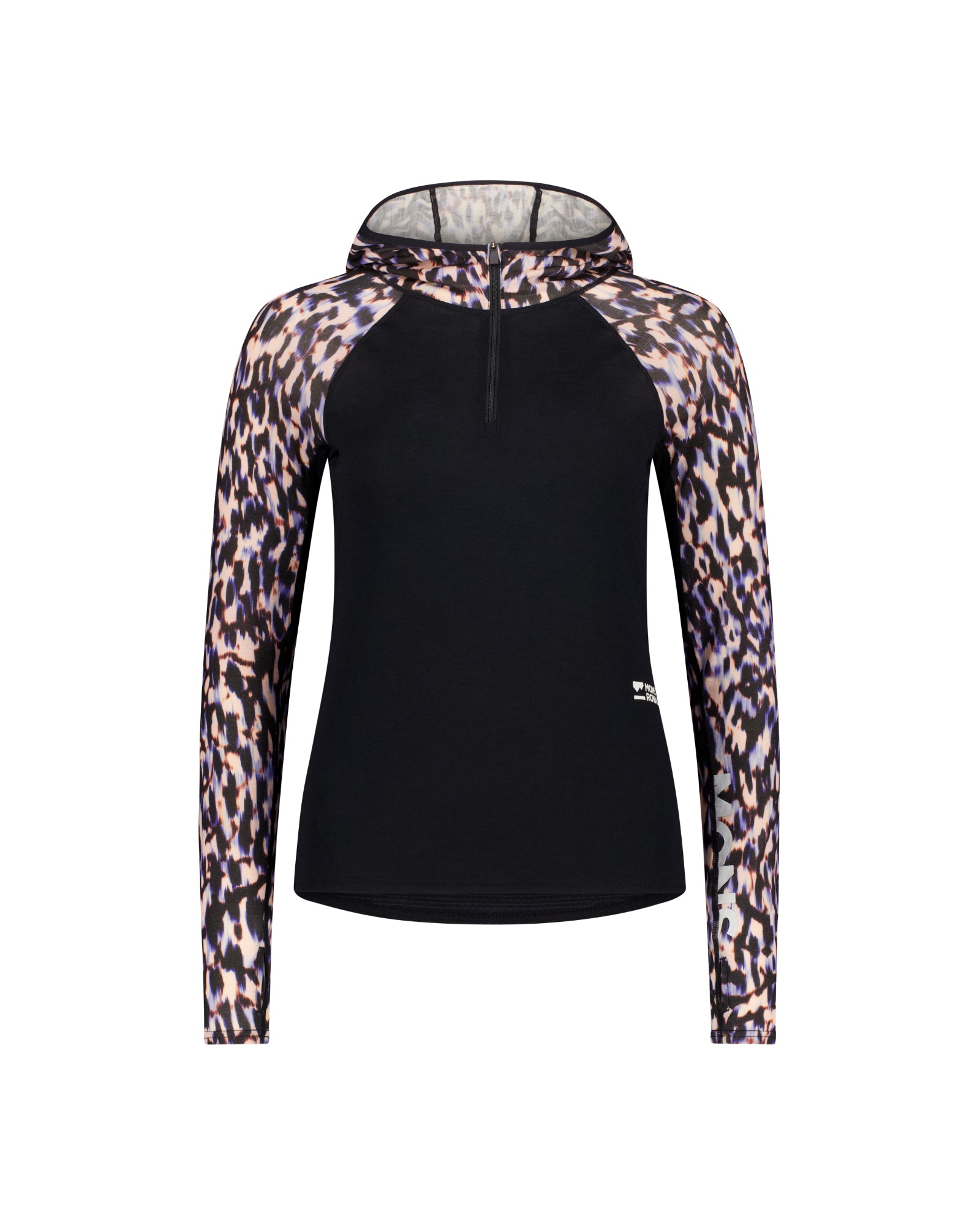 Mons Royale Women's Bella Merino Long Sleeve Hood Rock leopard / black 04