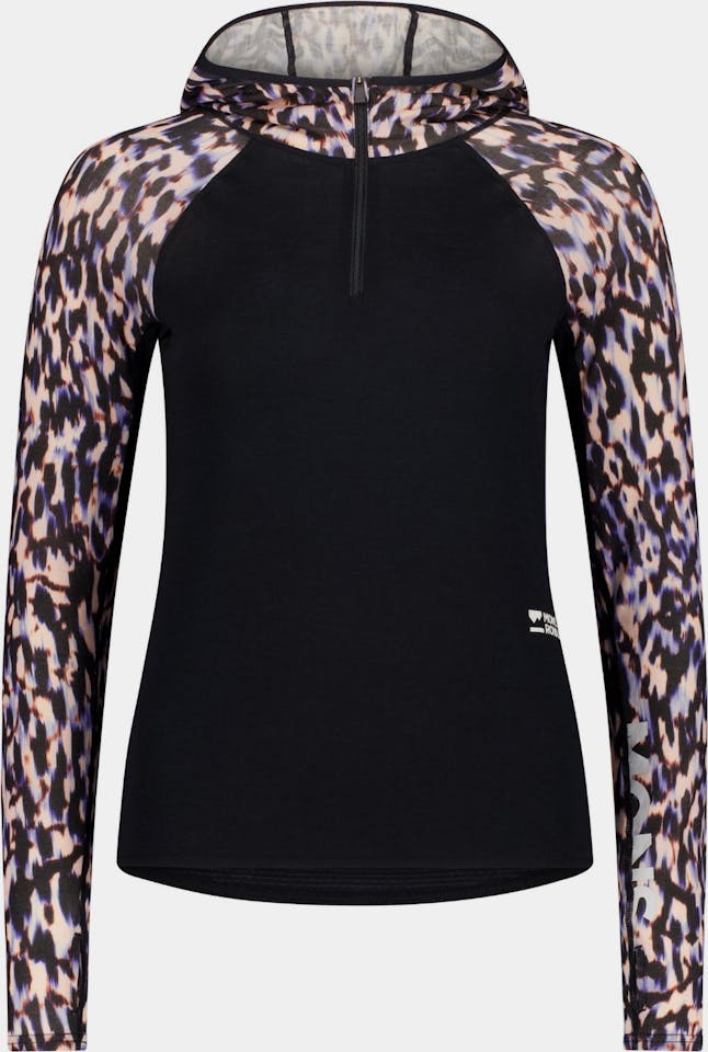Mons Royale Women's Bella Merino Long Sleeve Hood Rock leopard / black 04