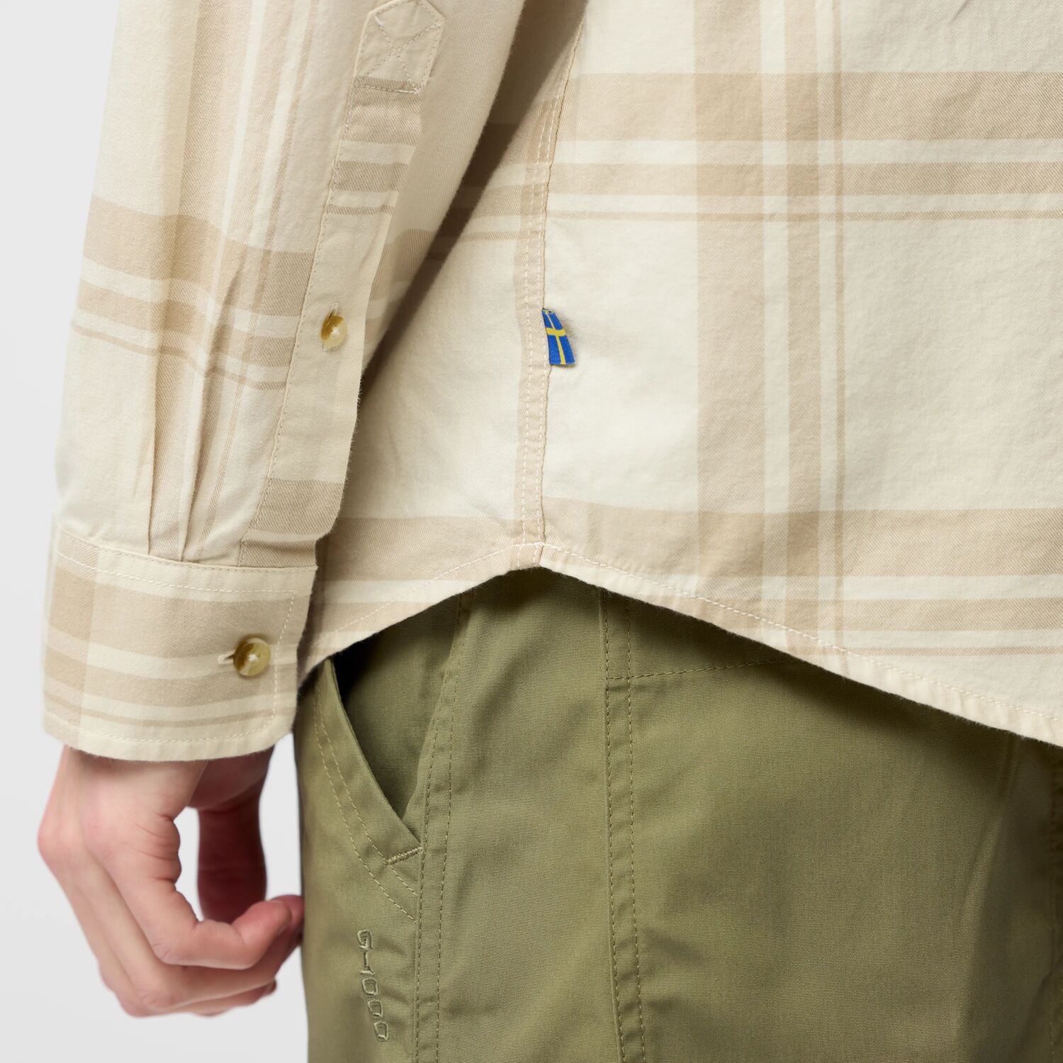 Fjällräven Men's Övik Lite Flannel Laurel Green / Chalk White 06