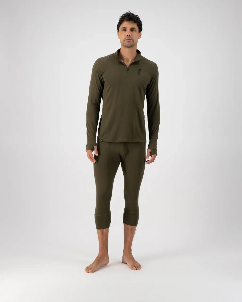 Mons Royale Cascade 200 1/4 Zip LS Dark olive 02