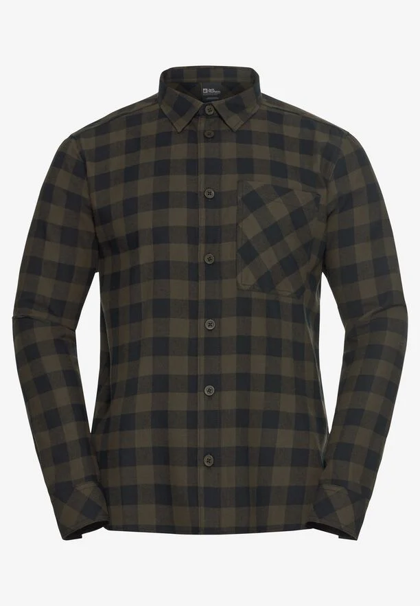 Jack Wolfskin Men's Lite Flannel Shirt Check Obsidian Moss 06