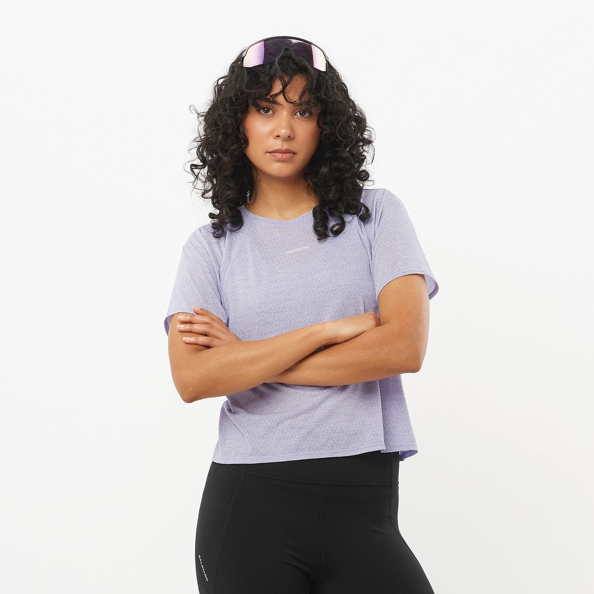 Salomon Women's Shakeout Air Crop Tee Cosmic Sky 02