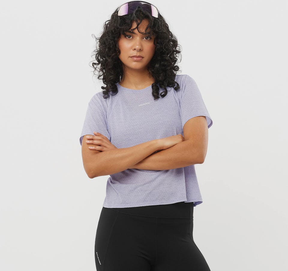 Salomon Women's Shakeout Air Crop Tee Cosmic Sky 02
