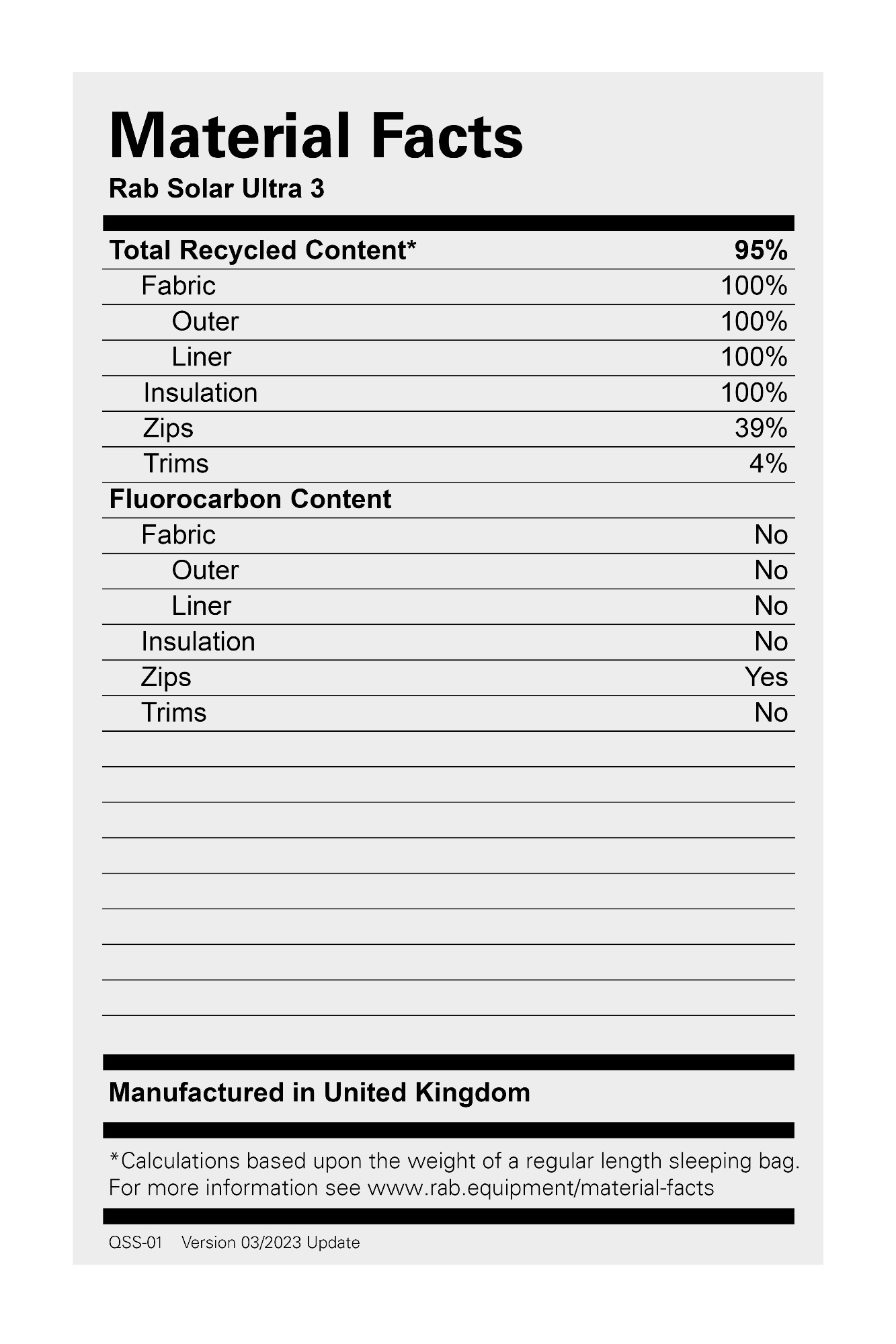 Rab Solar Ultra 3 Regular Granit 12
