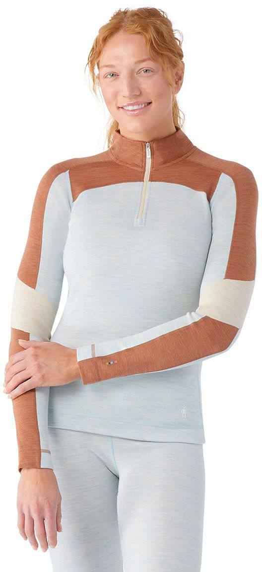 SmartWool Women's Classic Thermal Merino Base Layer Colorblock 1/4 Zip Sky Blue 02