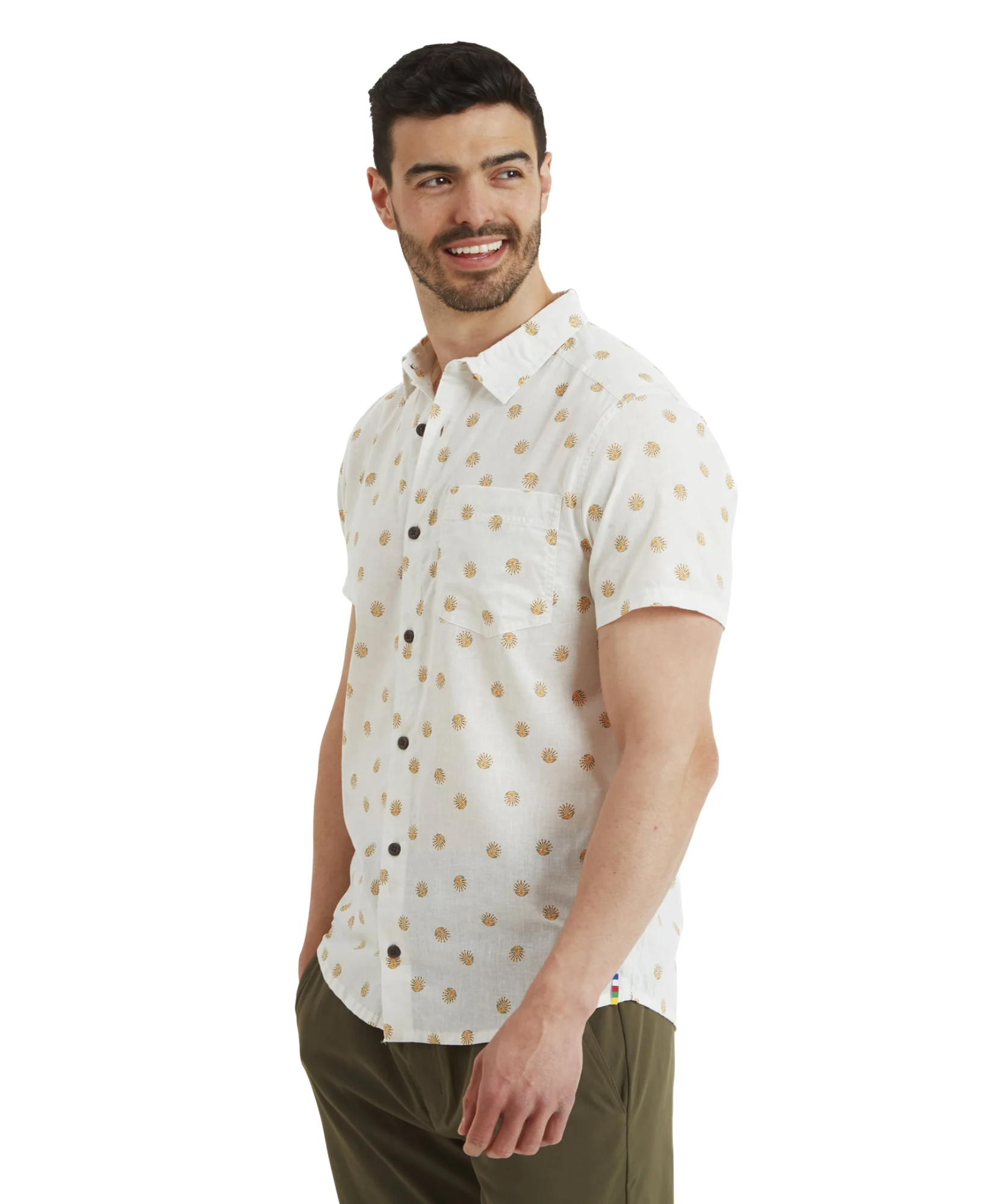 Sherpa Men's Newar Peacock Short Sleeve Shirt Off-White 04