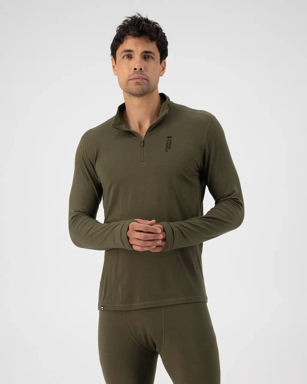 Mons Royale Cascade 200 1/4 Zip LS Dark olive 07