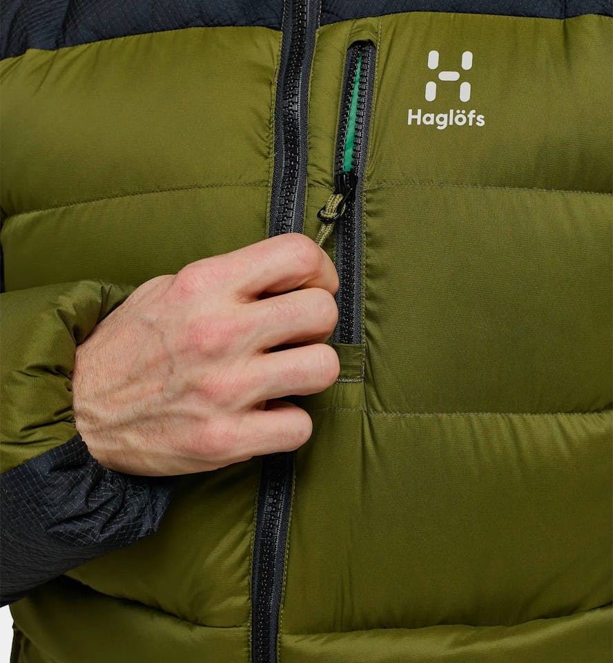 Haglöfs Men's Riksgräns Down 850 Hood - Miesten untuvatakki Olive Green/True Black 13