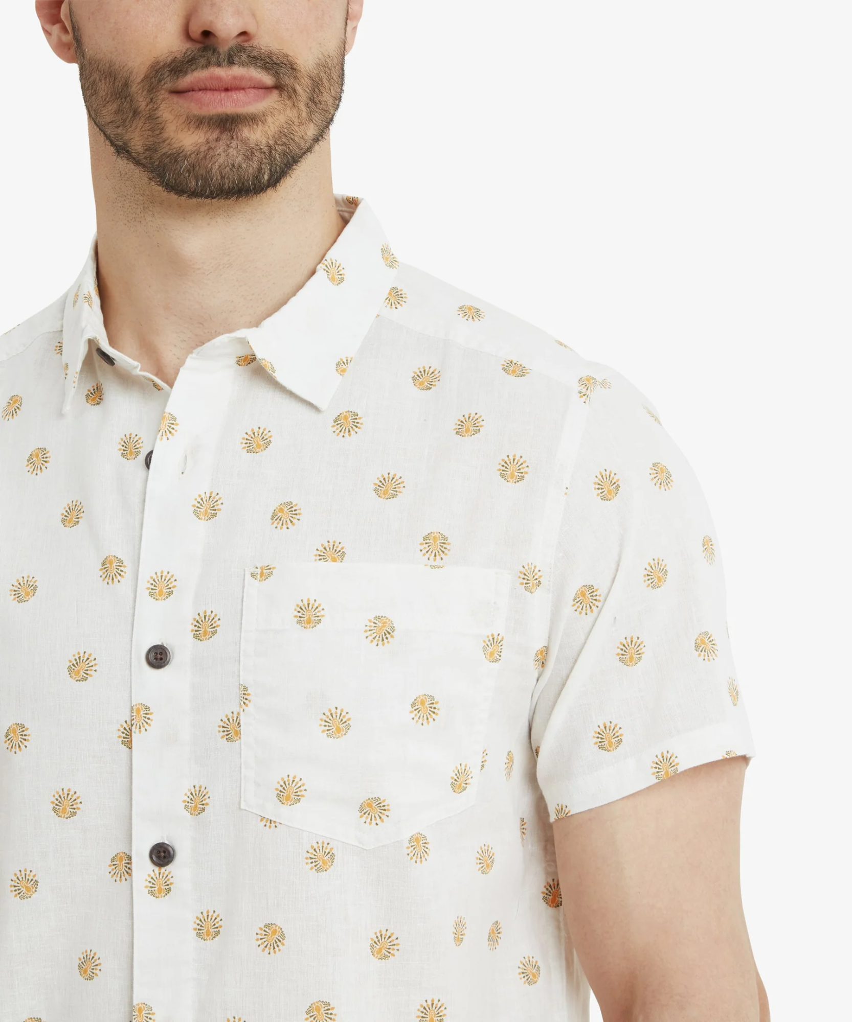 Sherpa Men's Newar Peacock Short Sleeve Shirt Off-White 06