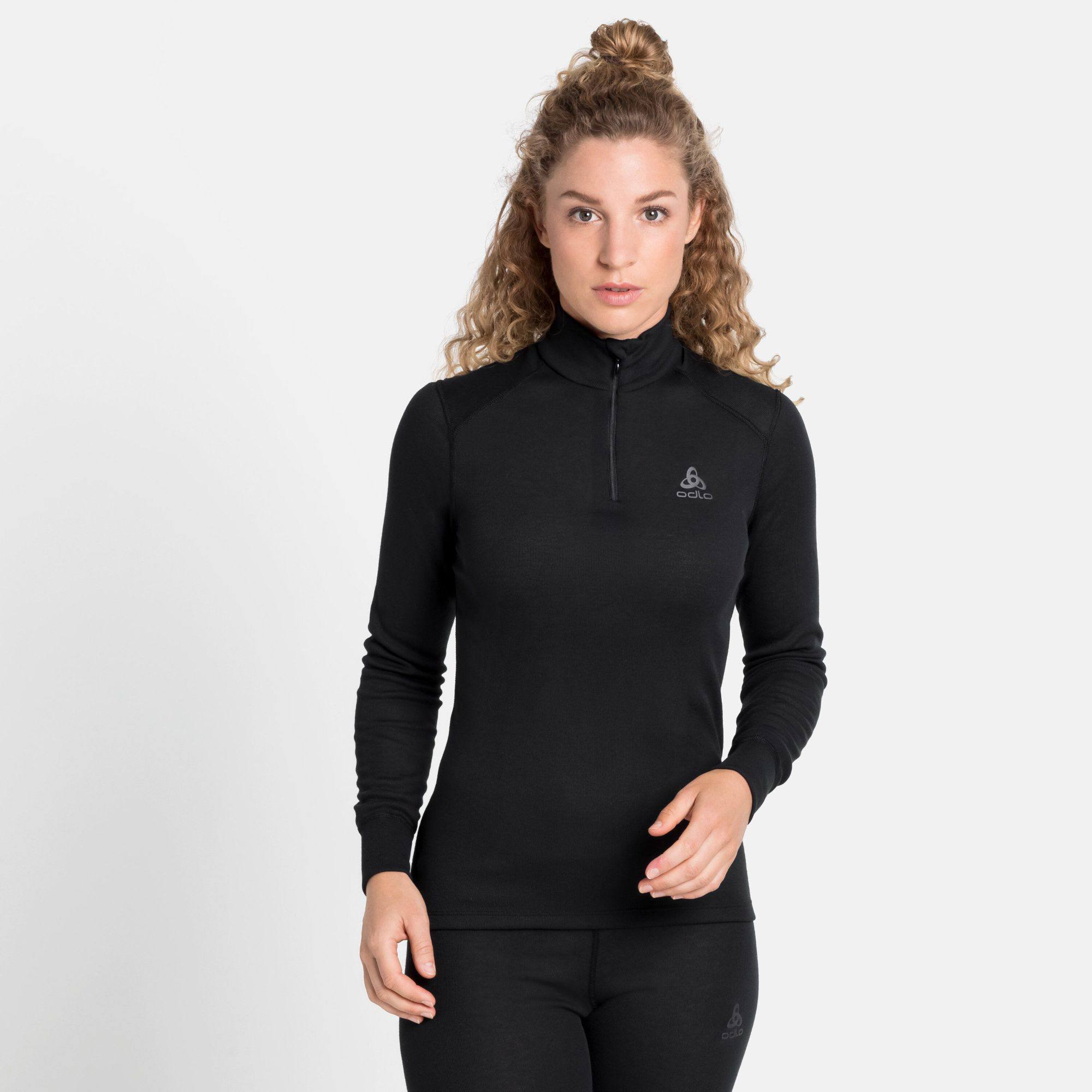 Odlo Women's ACTIVE WARM ECO Half-Zip Turtleneck Base Layer Top Black 02