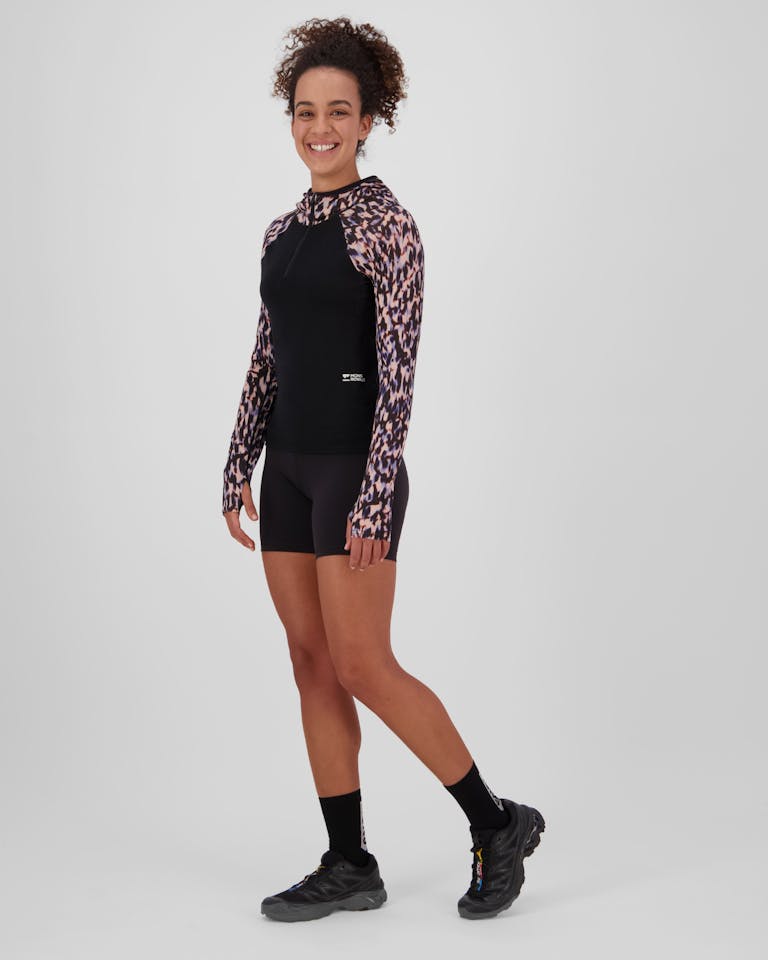 Mons Royale Women's Bella Merino Long Sleeve Hood Rock leopard / black 03