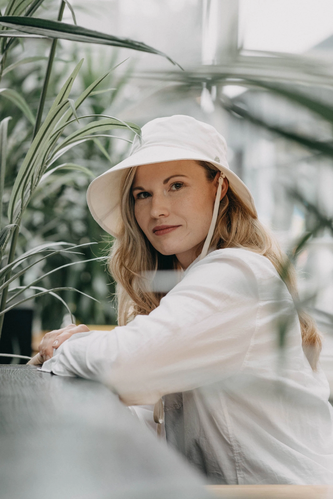 Salon Summer Hat Cotton Ponytail Off-White 05