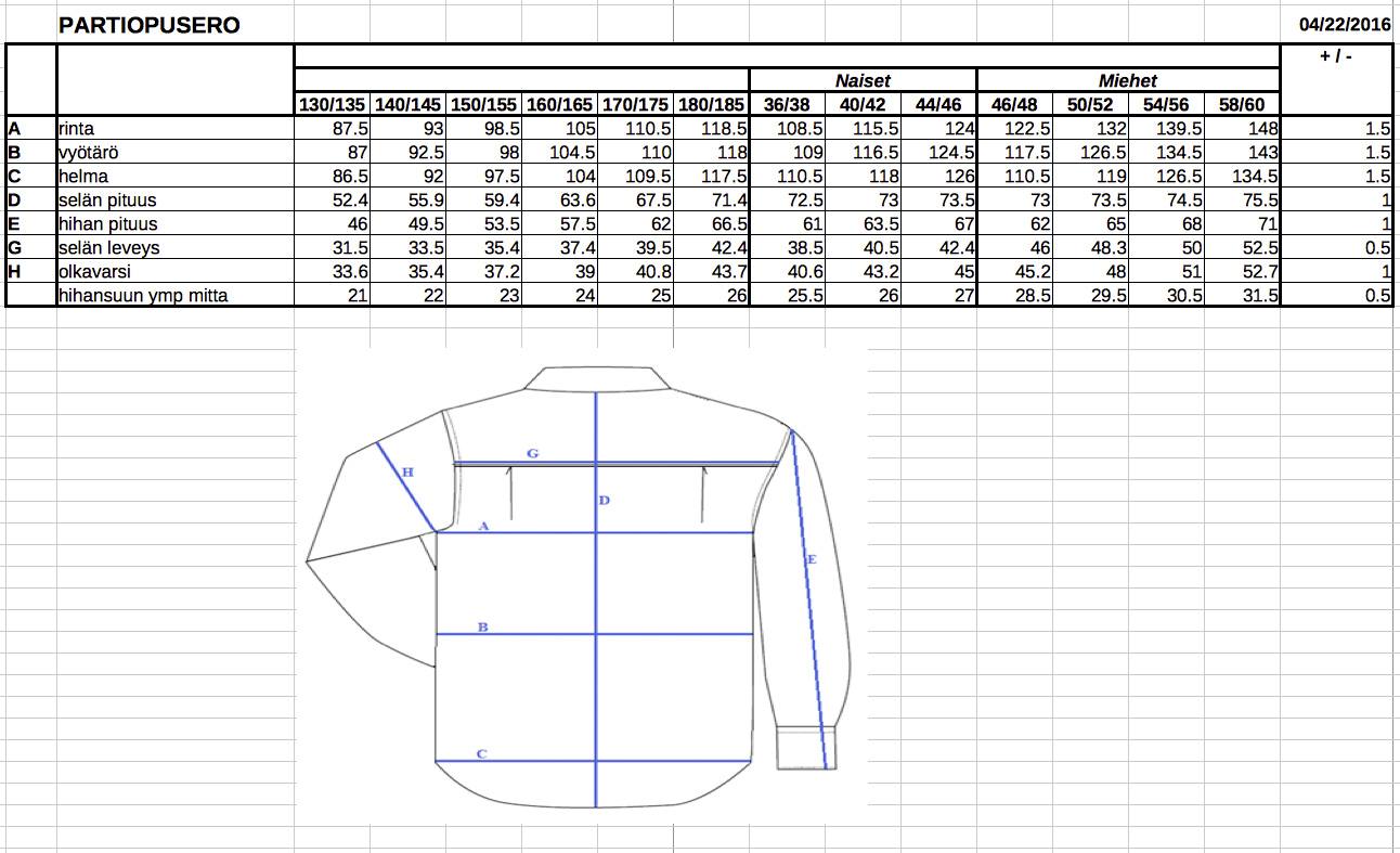 Partiotuote Partiopaita, ruskea cm-koot  02