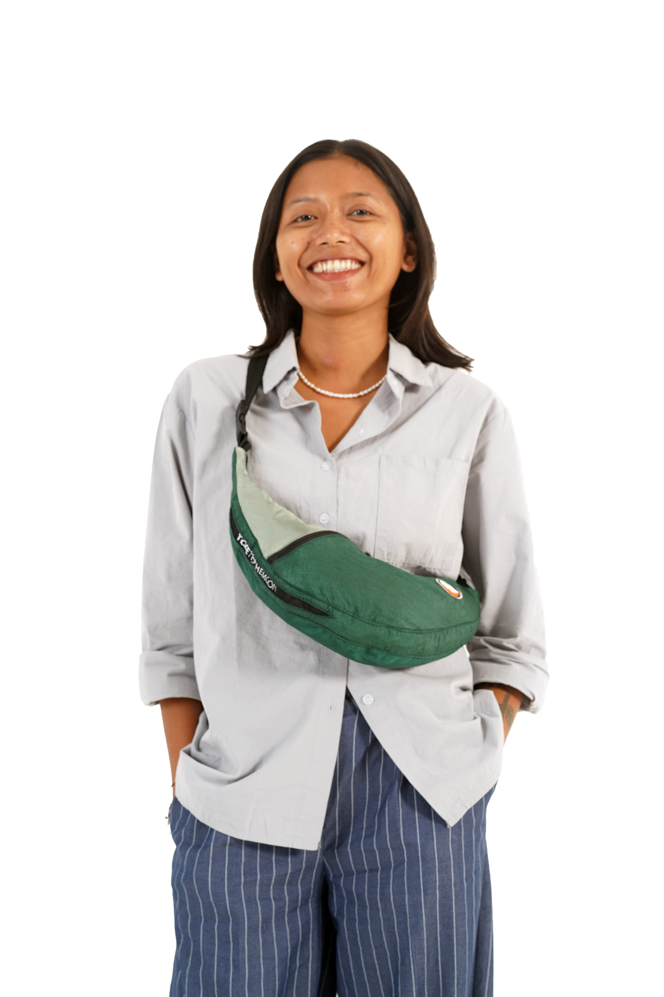 Ticket To The Moon Upcycled Sling Bag Tummanvihreä 03