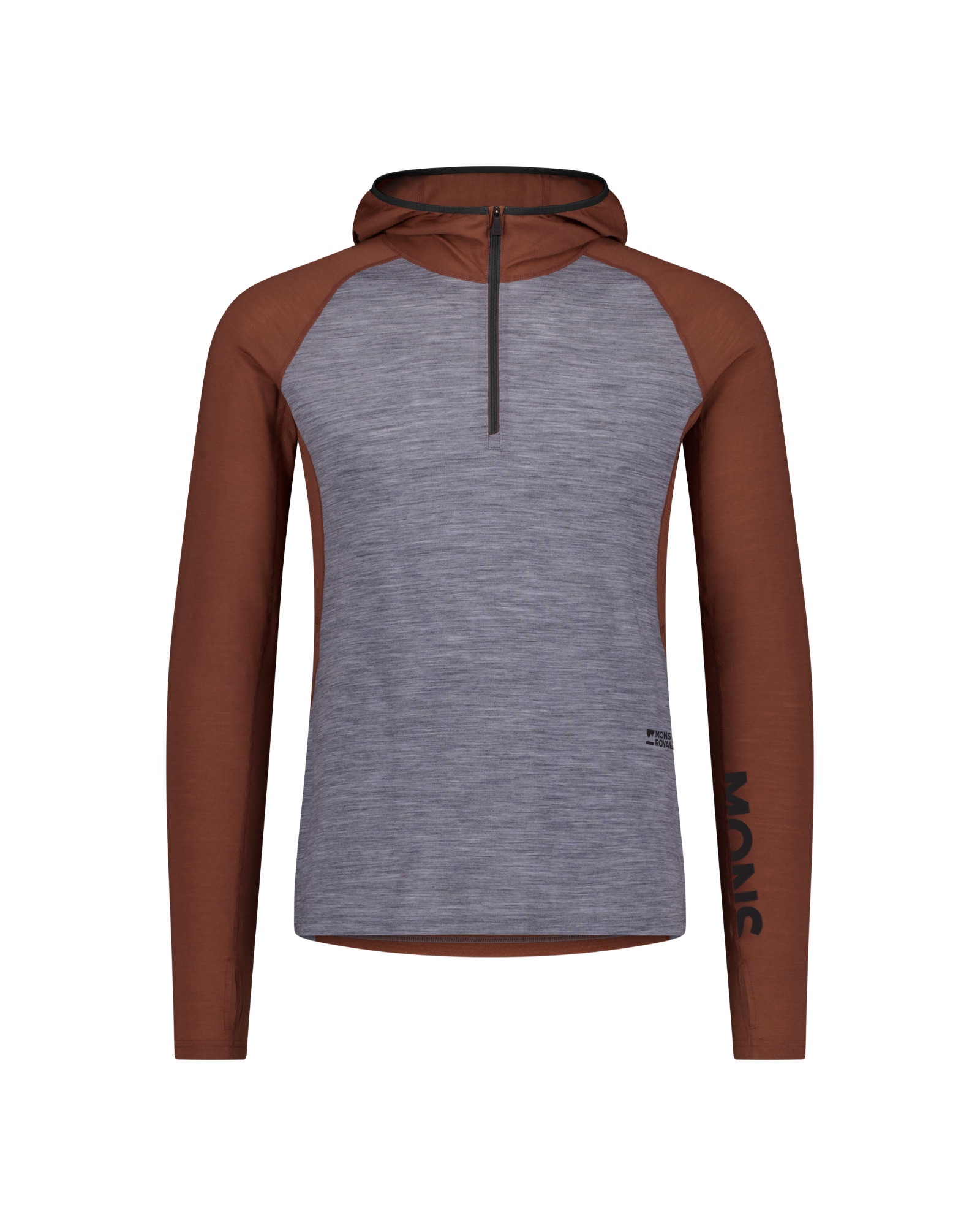 Mons Royale Men's Temple Merino Long Sleeve Hood Cinnamon / grey heather 04