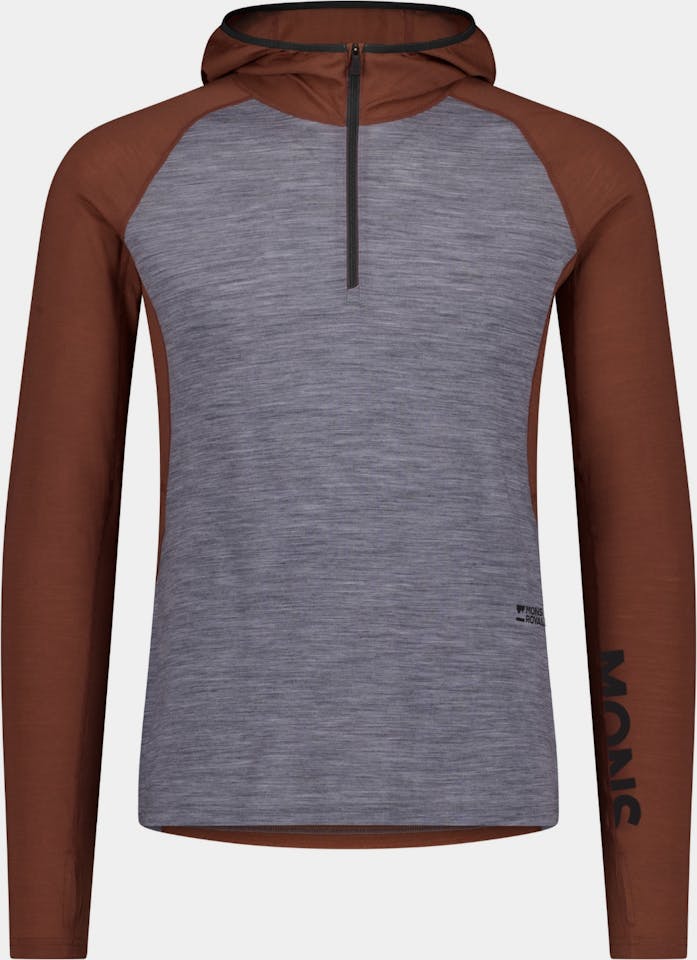 Mons Royale Men's Temple Merino Long Sleeve Hood Cinnamon / grey heather 04