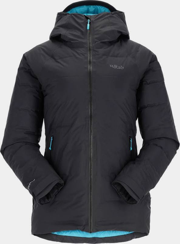 Rab Women's Valiance Waterproof Down Jacket Black/Aquamarine 01