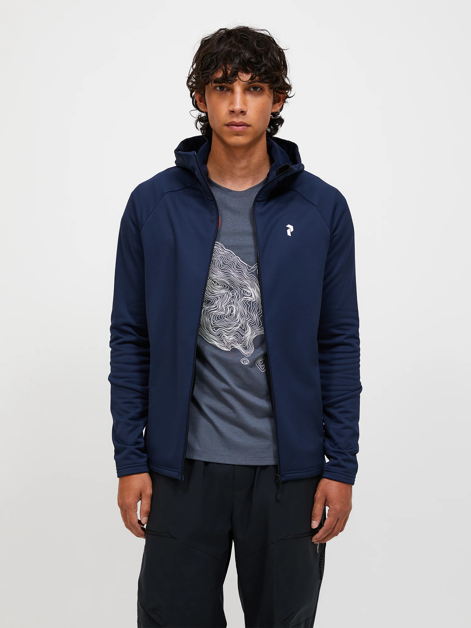 Peak Performance Men's Rider Essentials Midlayer Zip Hood Blue Shadow 05