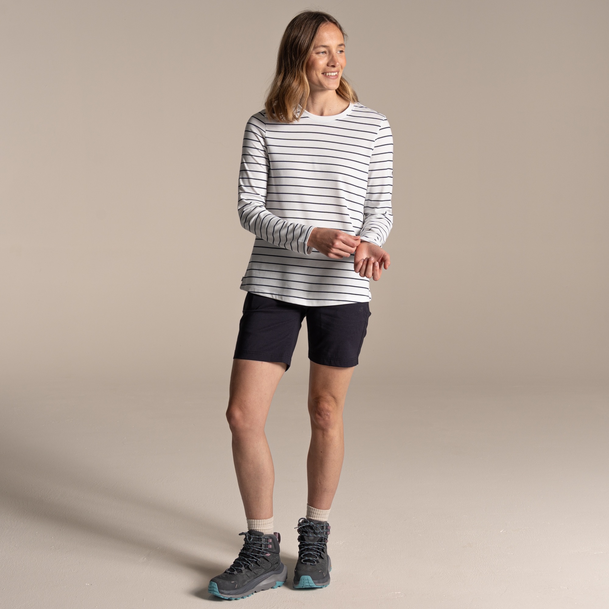 Craghoppers Women's Akona Long Sleeve Top Sail White/Blue Navy Stripe 03
