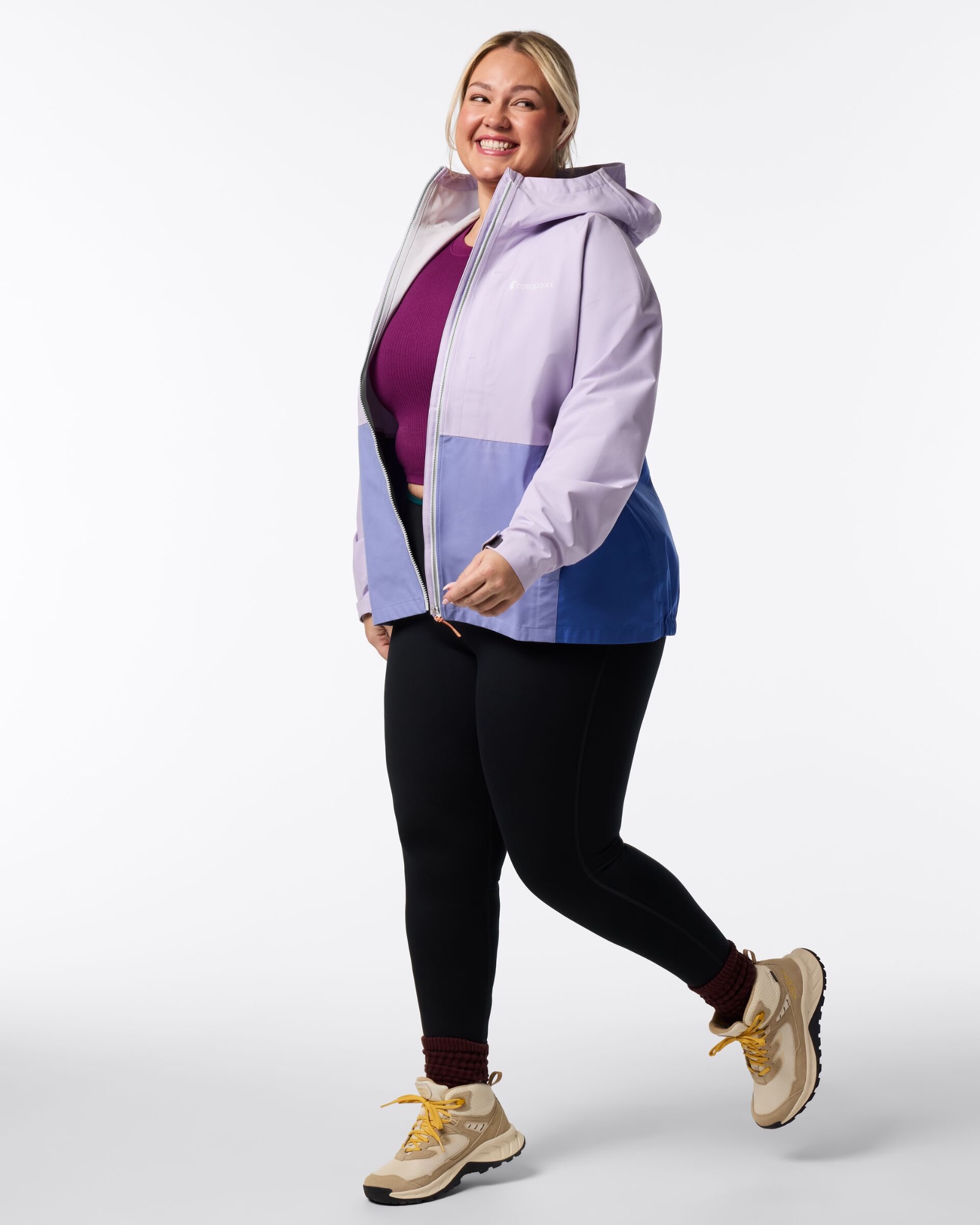 Cotopaxi Women's Cielo Rain Plus Jacket Moonbeam and Aster 04