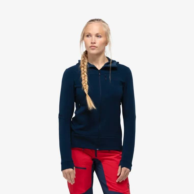 Norrøna Women's Falketind Warmwool Stretch Zip Hood Indigo 03