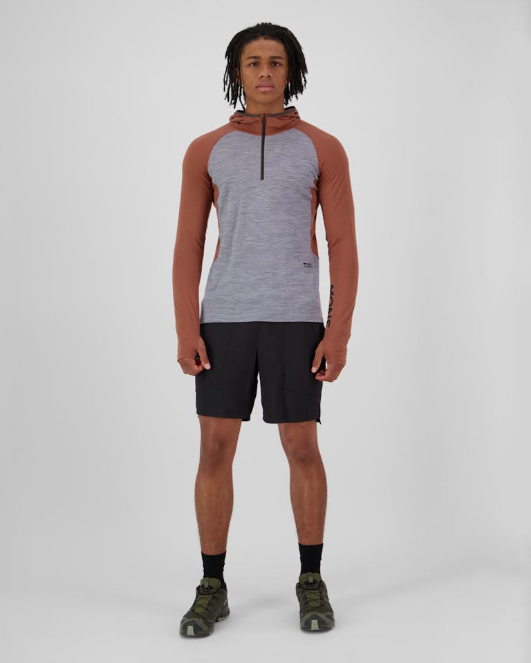 Mons Royale Men's Temple Merino Long Sleeve Hood Cinnamon / grey heather 03