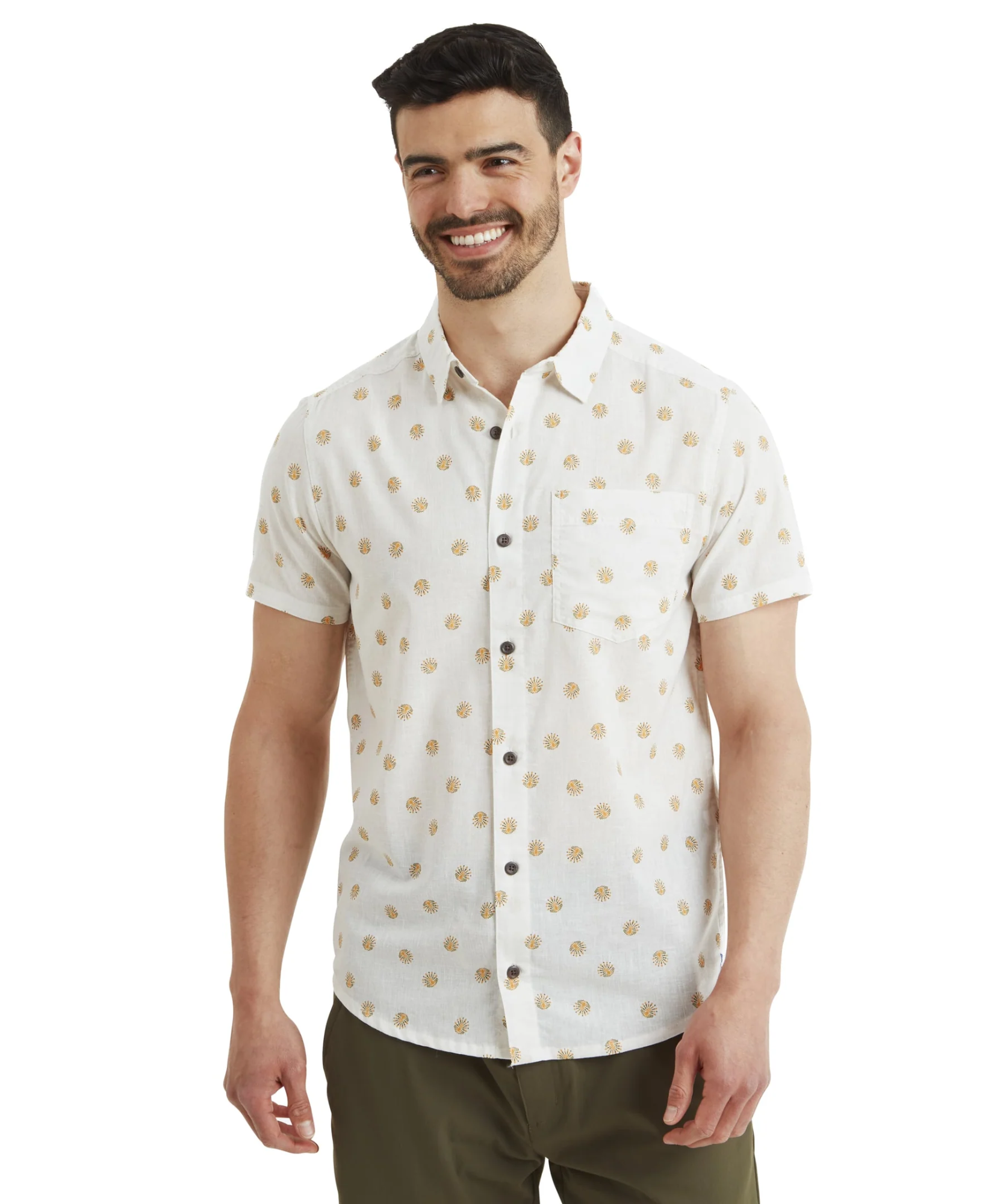 Sherpa Men's Newar Peacock Short Sleeve Shirt Off-White 02